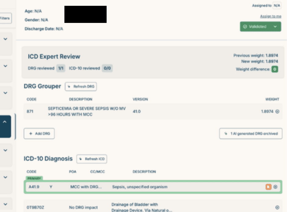AI DRG coding dashboard